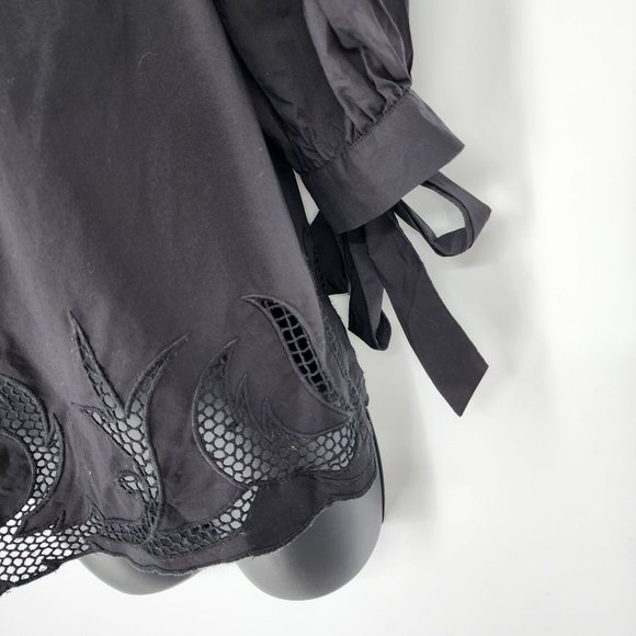 Chelsea28 Off The Shoulder Cropped Blouse XS Black ¾ Tie Sleeve Floral Cutout - Picture 9 of 12